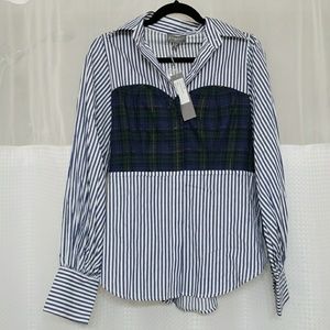 NWT Greysn striped tartan bustier smocked  blouse
